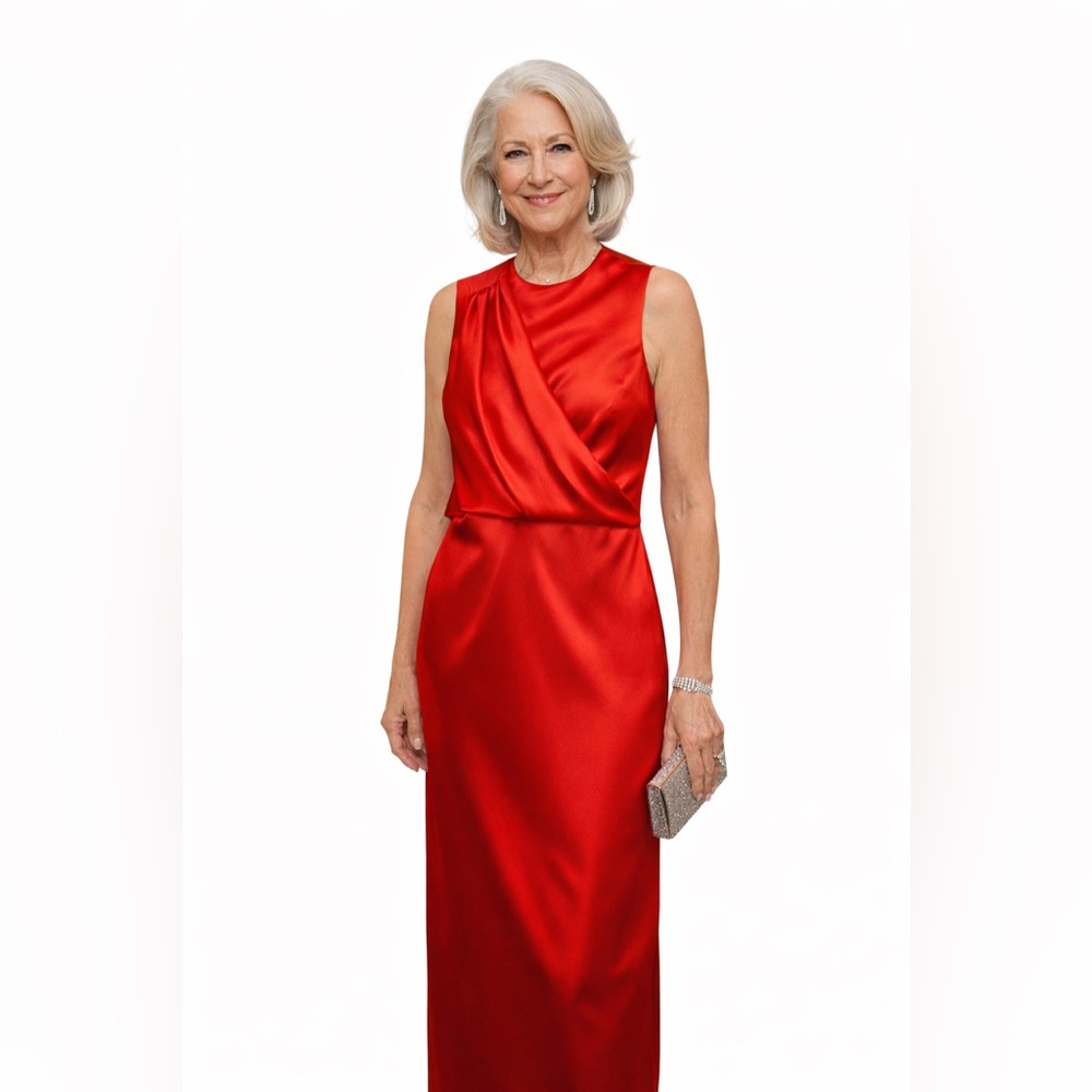 ZARA Red Sleeveless Draped Maxi Dress Women’s Stretch Evening Size Large